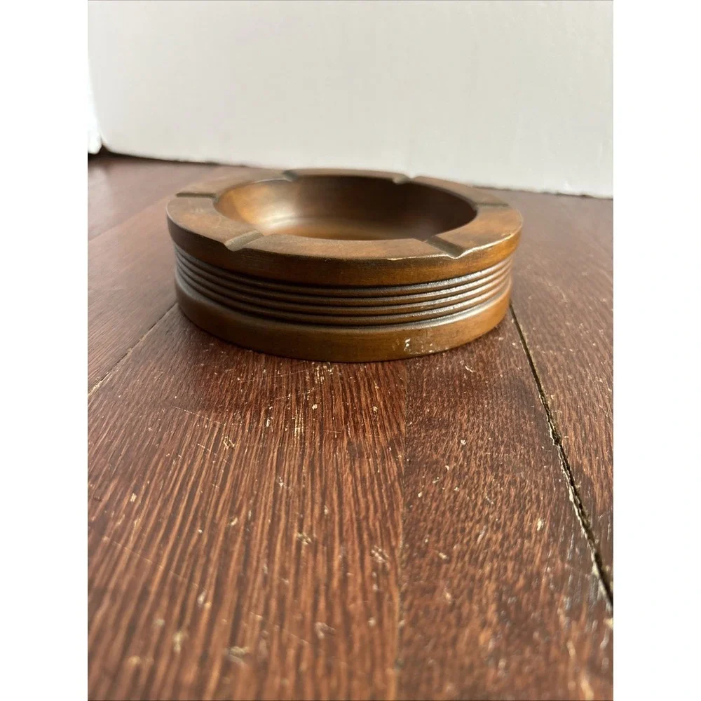 Vintage Mid Century Round Ashtray Wood 1.75‎ x 6.25